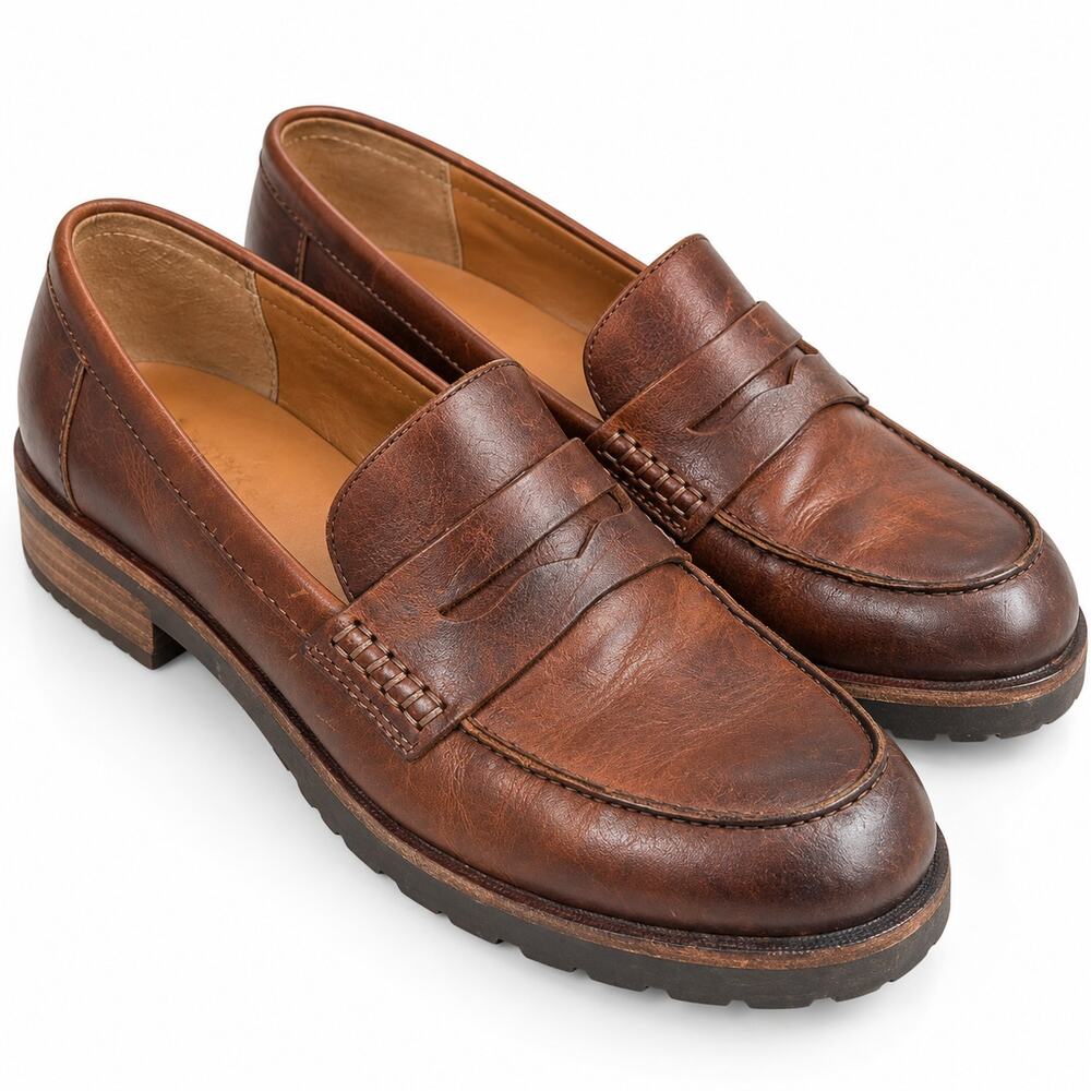Kork-Ease Brown Leather Penny Loafers Women's 7.5M Lug Sole